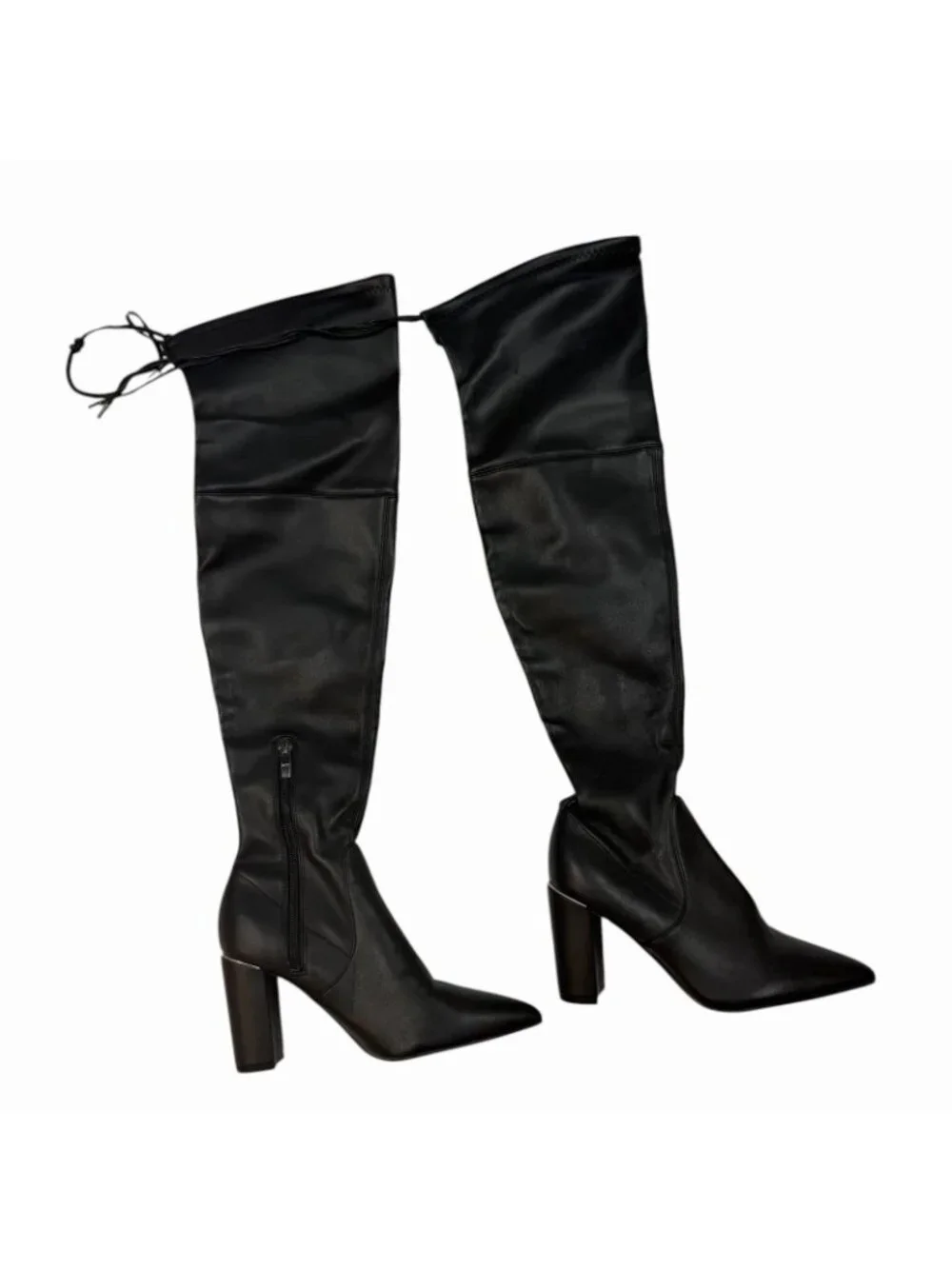 Marc Fisher Vany Thigh High Heeled Boots Size 5 M Black Faux Leather Pointy Toe